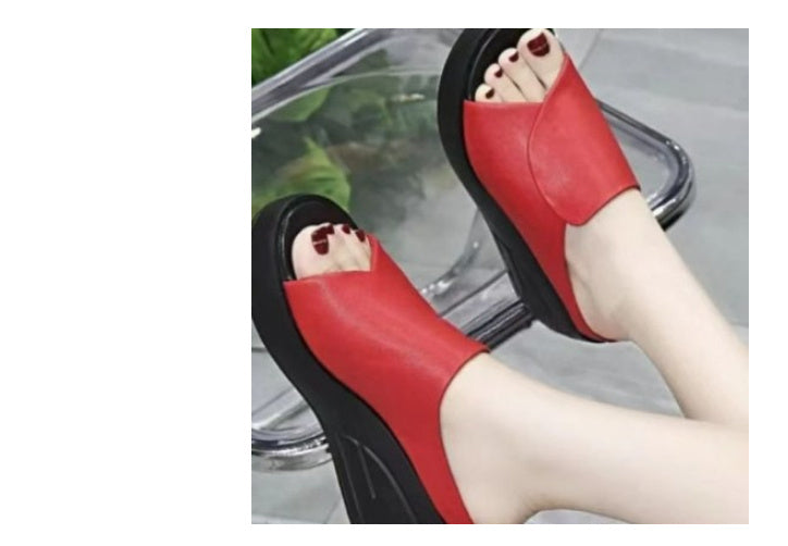 New Real Soft Leather Wedge Sandals Women&