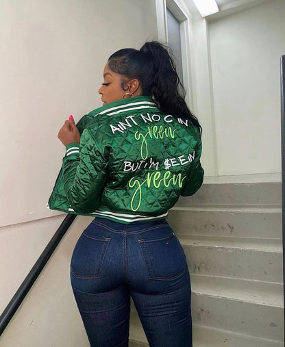 Casual Alphabet Embroidery Quilted Cotton Suit Jacket Limorista
