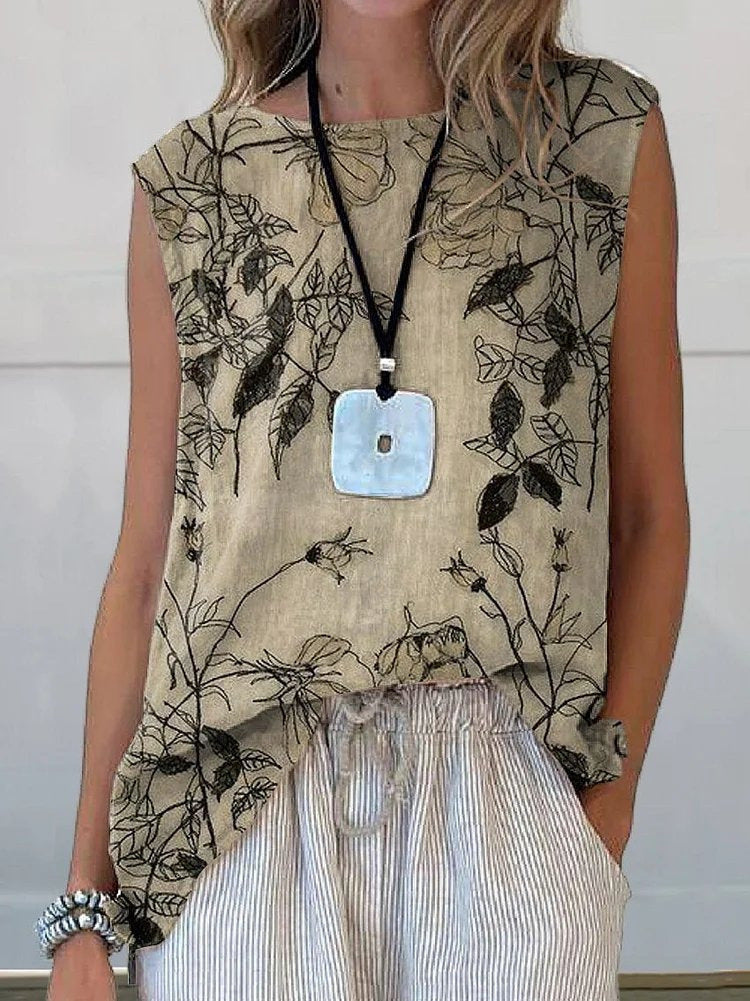 European And American Floral Cotton Linen Vest Limorista
