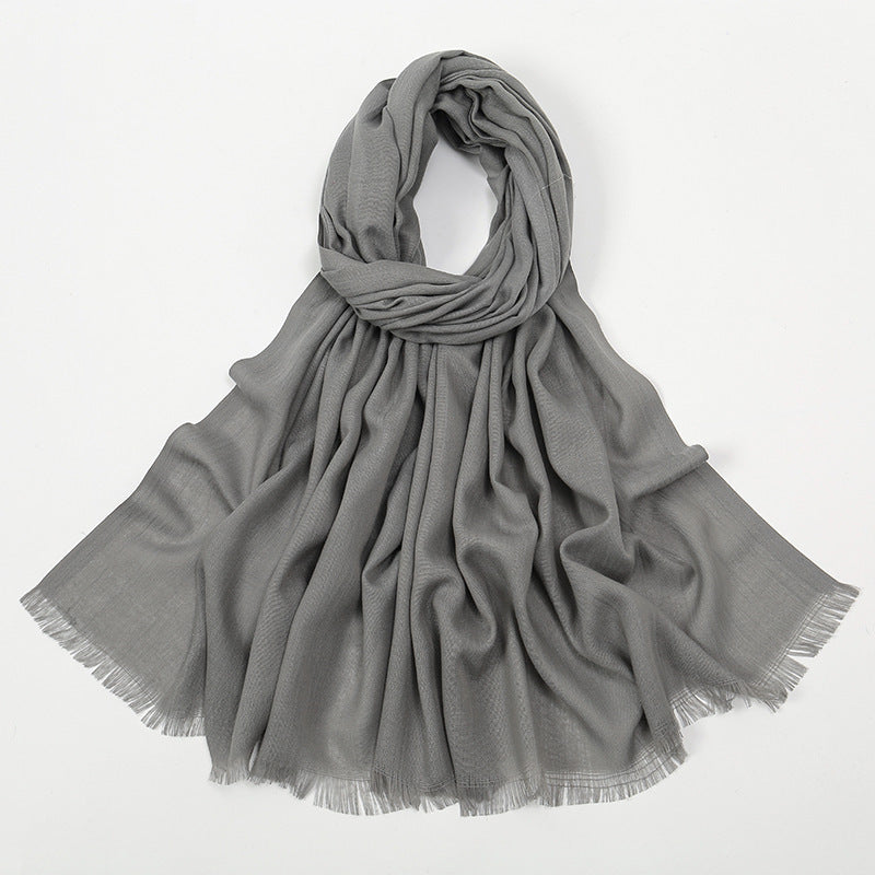 Flat Slub Cotton Solid Color Scarf Breathable Monochrome Limorista