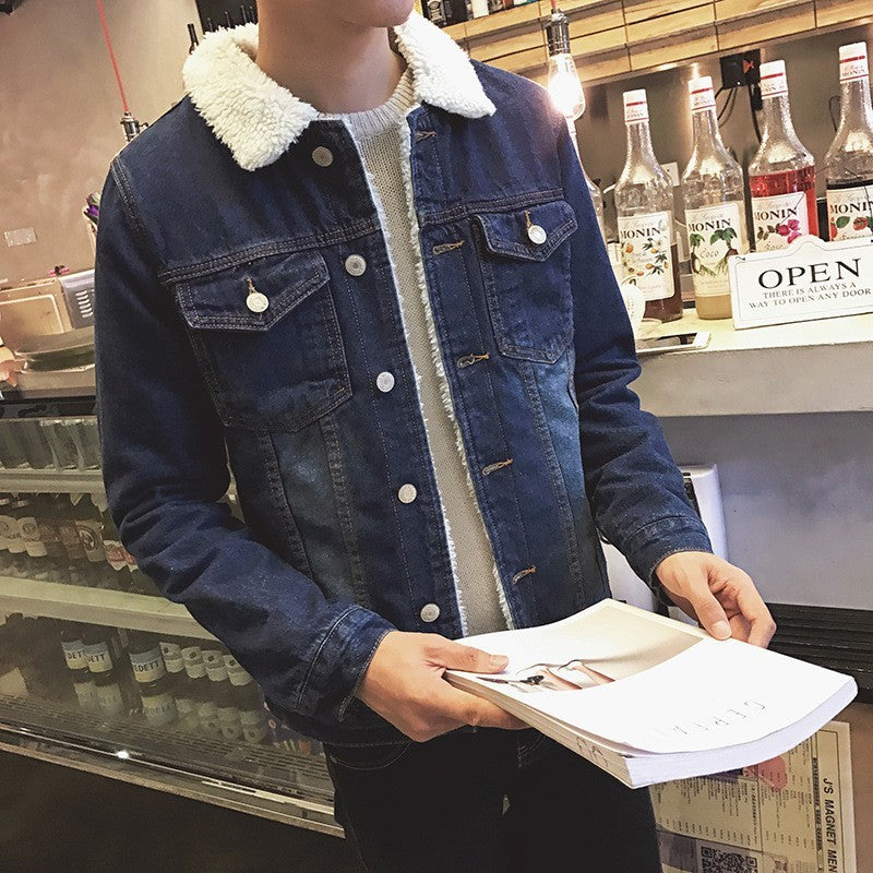Winter Fleece-lined Denim Coat For Men Thickened Limorista
