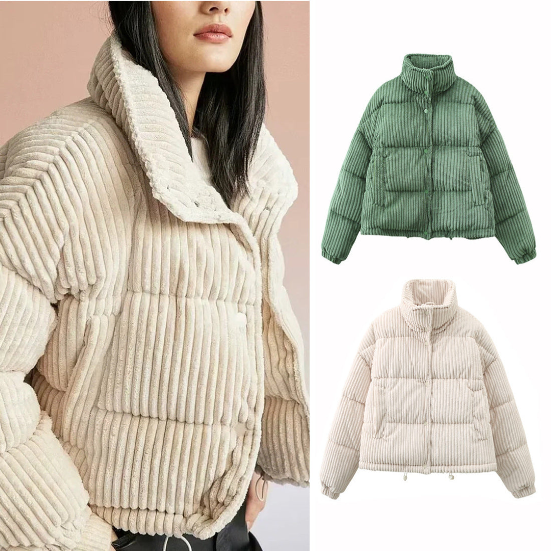 Warm Corduroy Puffer Jacket Coat Short Loose Cotton Coat Limorista