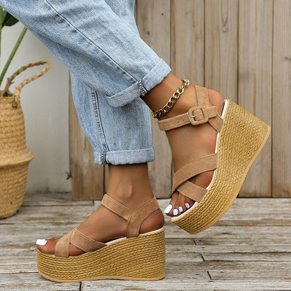 Wedge Sandals For Women Summer Casual Non-slip Cross-strap Platform Shoes With Hemp Heels Shoes Limorista
