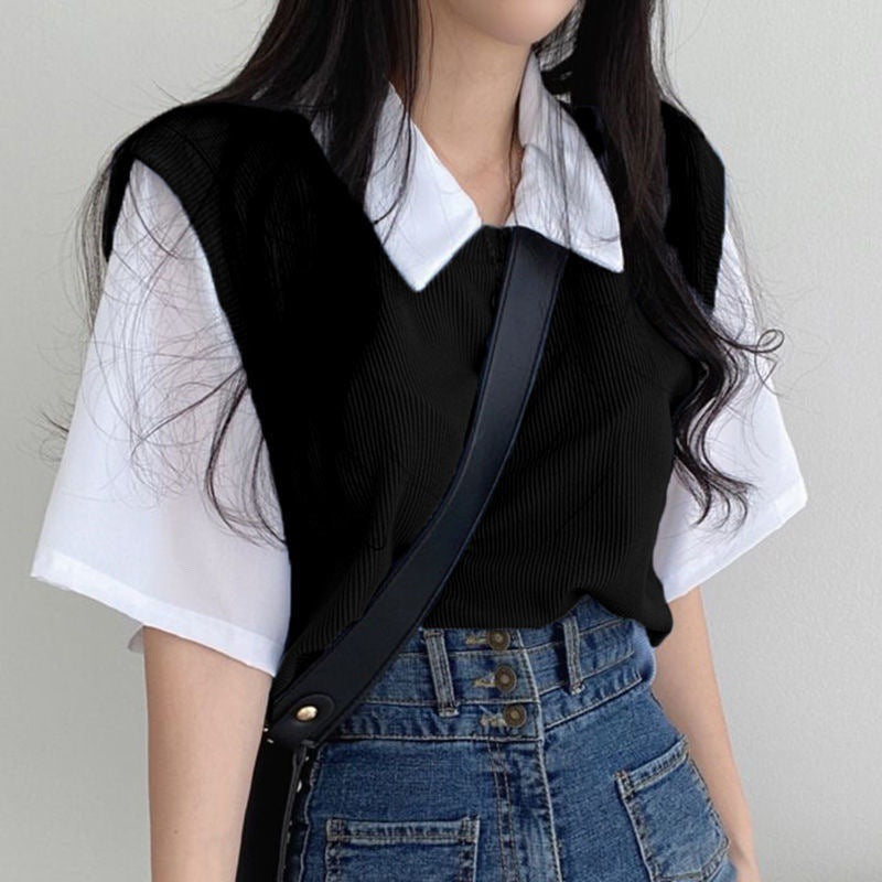Simple Collared Short Sleeve Lapel T-shirt Limorista