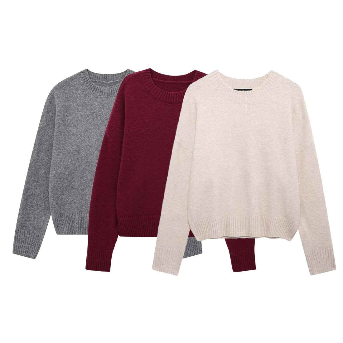 Limorista - Versatile Solid Color Long Sleeve Soft Sweater