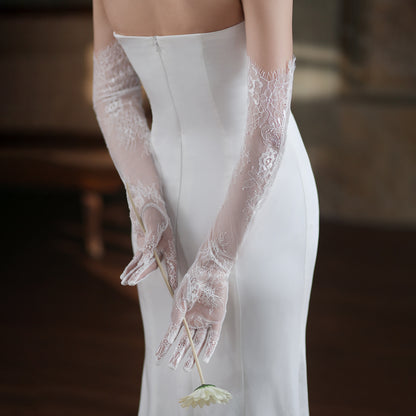 New Super Fairy White Lace Tulle Bride Photo Gloves Limorista
