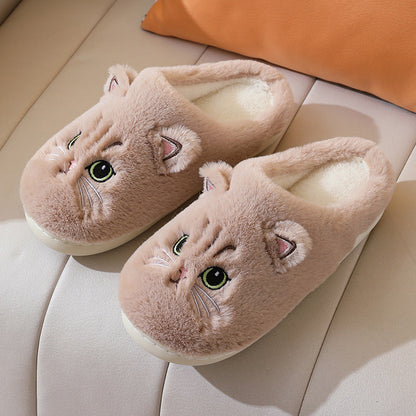 Cute Cat Plush Slippers Winter Warm Floor Bedroom Home Slippers For Couple Non-slip House Shoes Women Men Limorista