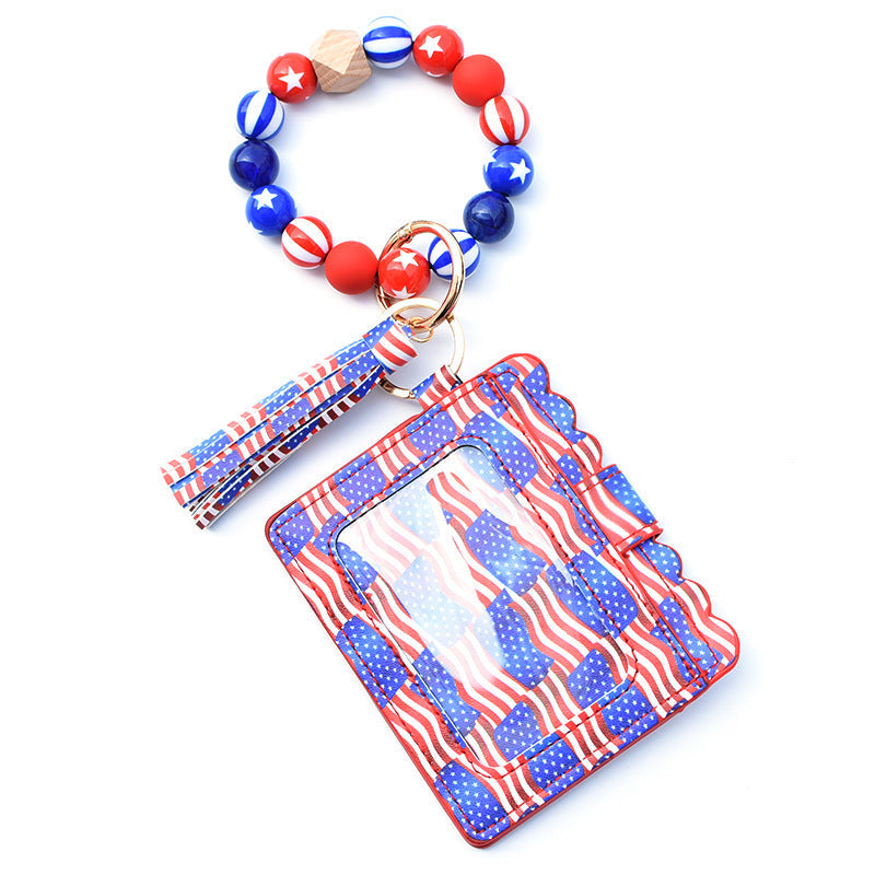 Silicone Bead Bracelet Card Bag Pu Tassel Women&