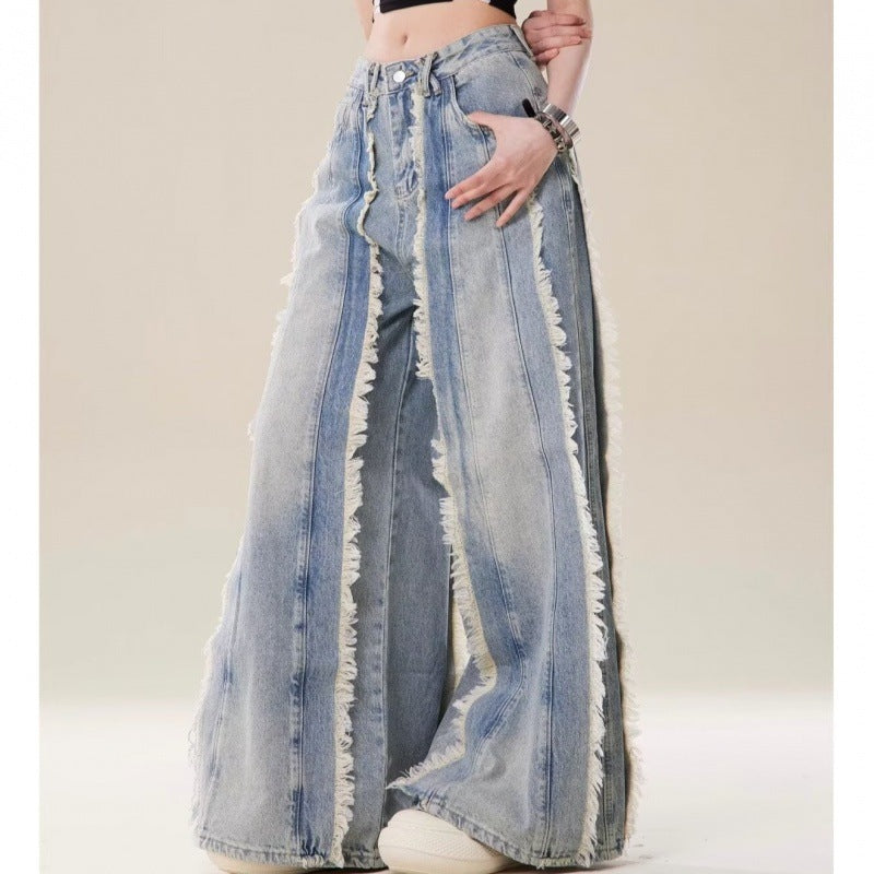 Jeans Destroyed Loose Burrs Wide Leg Bootcut Pants Limorista