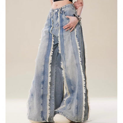 Jeans Destroyed Loose Burrs Wide Leg Bootcut Pants Limorista