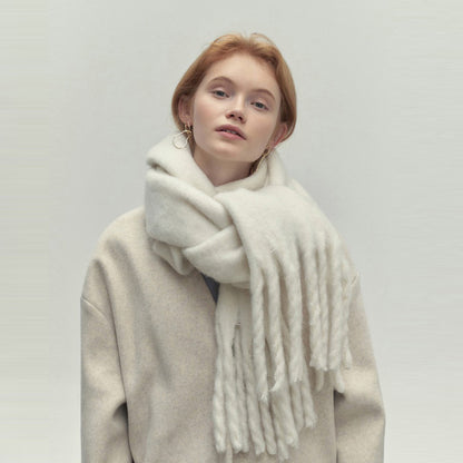 Winter Solid Color Scarf With Tassel Ins Style Fashion Versatile Warm Soft Long Scarf Women&