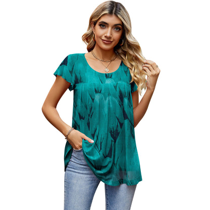 Breathable Elegant Mesh Floral Print Short Sleeve Shirt Limorista