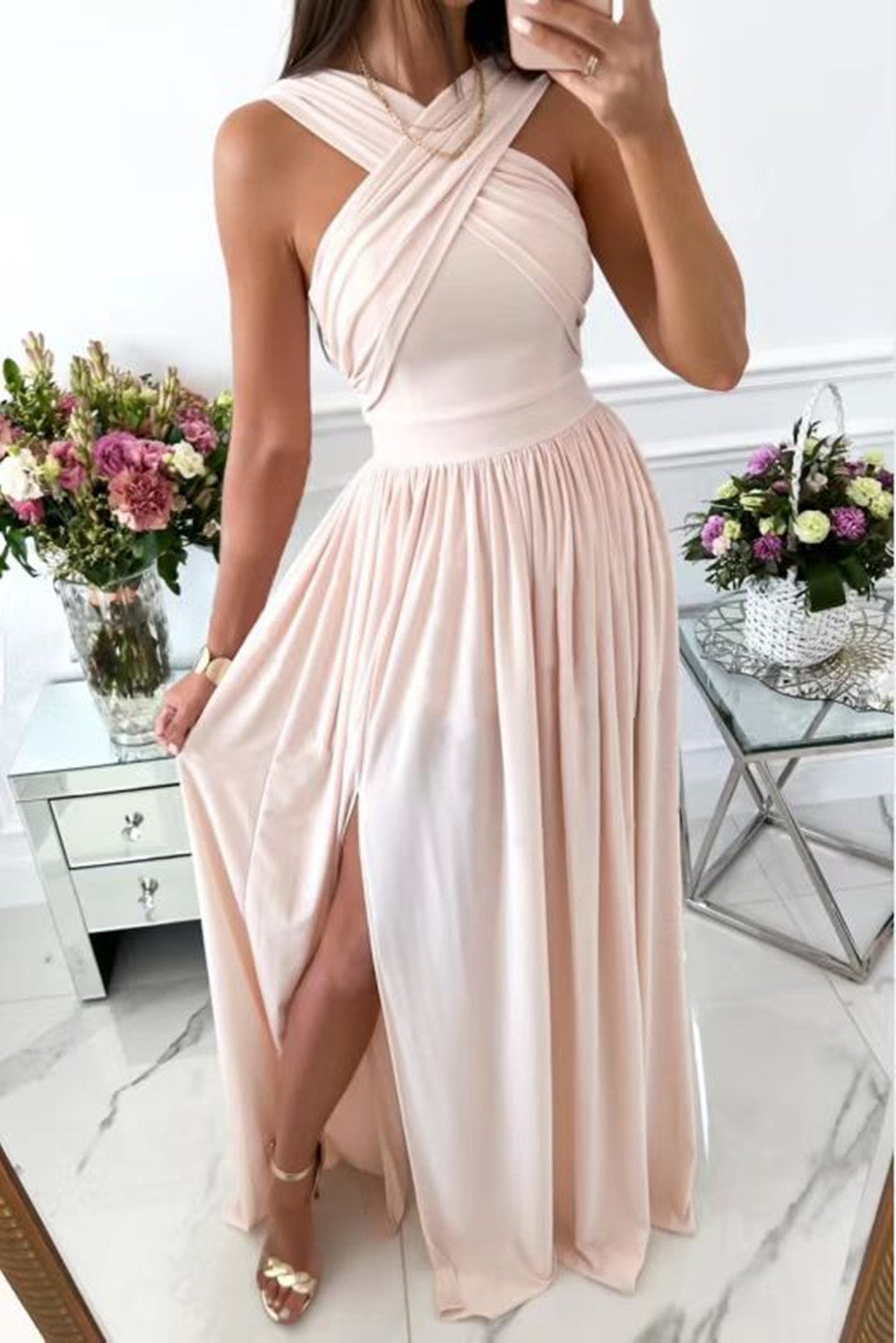 Summer Sleeveless Neck Hanging Back Dress Limorista