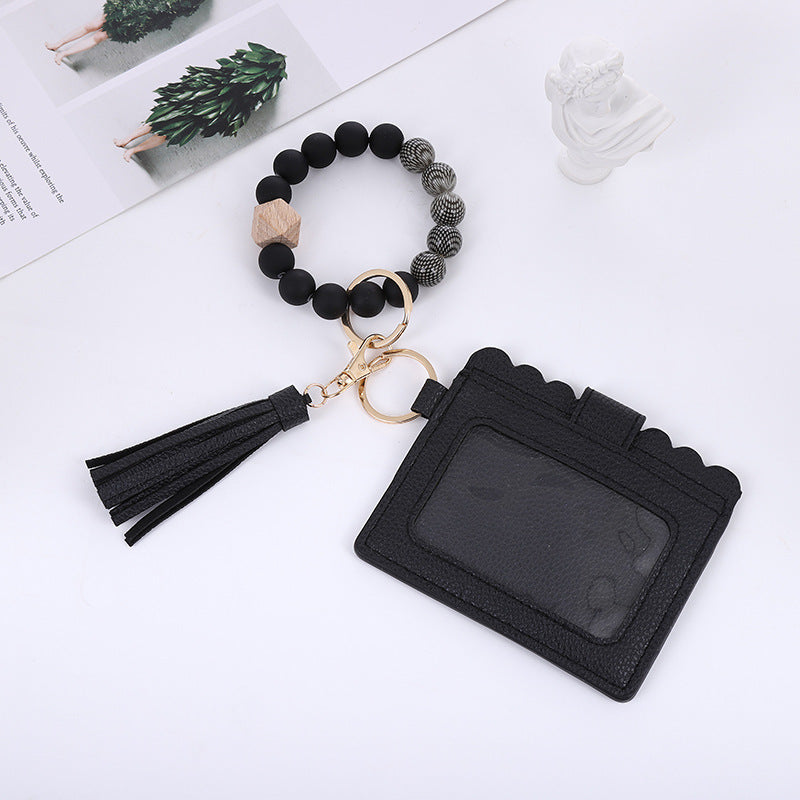 Silicone Bead Bracelet Card Bag Pu Tassel Women&