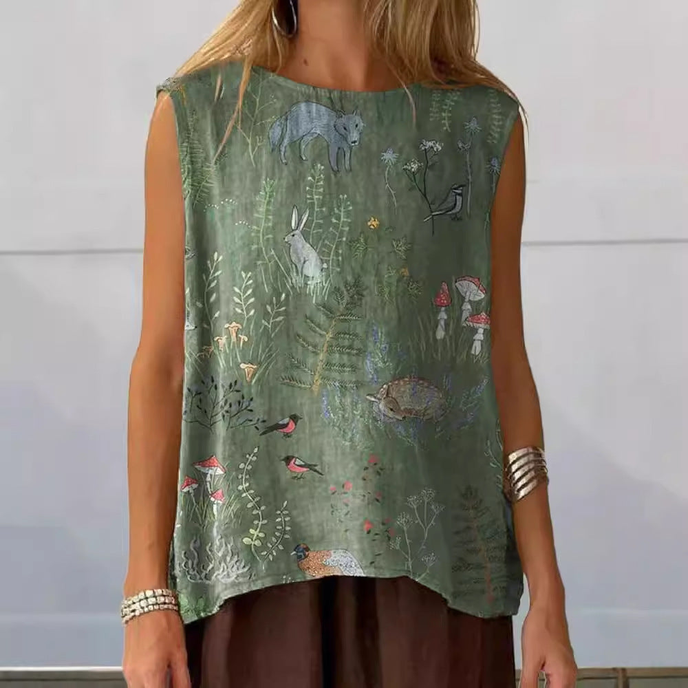 Limorista - European And American Floral Cotton Linen Vest