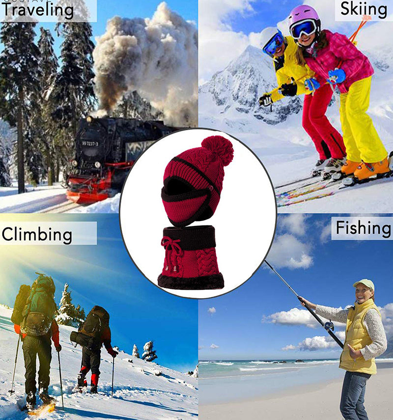 Winter Hat For Women 3pcs Knitted Beanie Hat Scarf Set Warm Hat Limorista