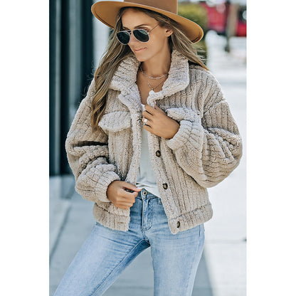 Winter New Khaki Plush Wool Fashion Thick Warm Long Sleeves Coat For Women Limorista