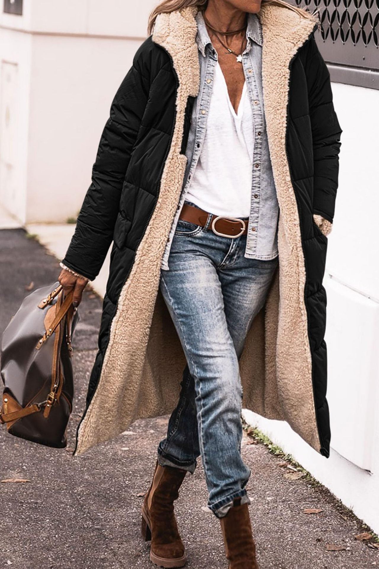 Solid Color Hooded Cotton Long Sleeve Double-sided Wear Slim Fit Elegant Cardigan Coat Top Limorista