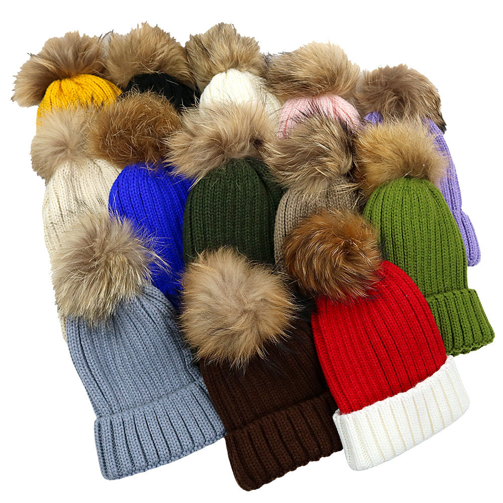 Fur Ball Knitted Hat Warm And Thick Woolen Cap Limorista