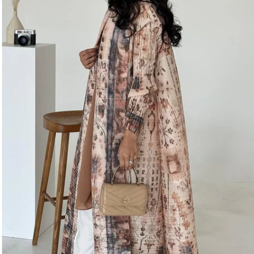 Pleated Trench Djellaba Hot-selling Printed Shawl Cardigan Ethnic Style Cloak Coat Limorista