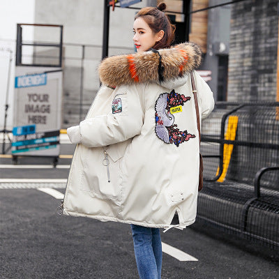 Mid-length Large Fur Collar Down Coat Plus Size Korean Student Loose Padded Padded Jacket Women Limorista
