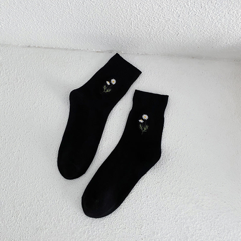 Japanese Candy Color Small Flower Embroidery Pile Socks Limorista