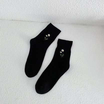 Japanese Candy Color Small Flower Embroidery Pile Socks Limorista