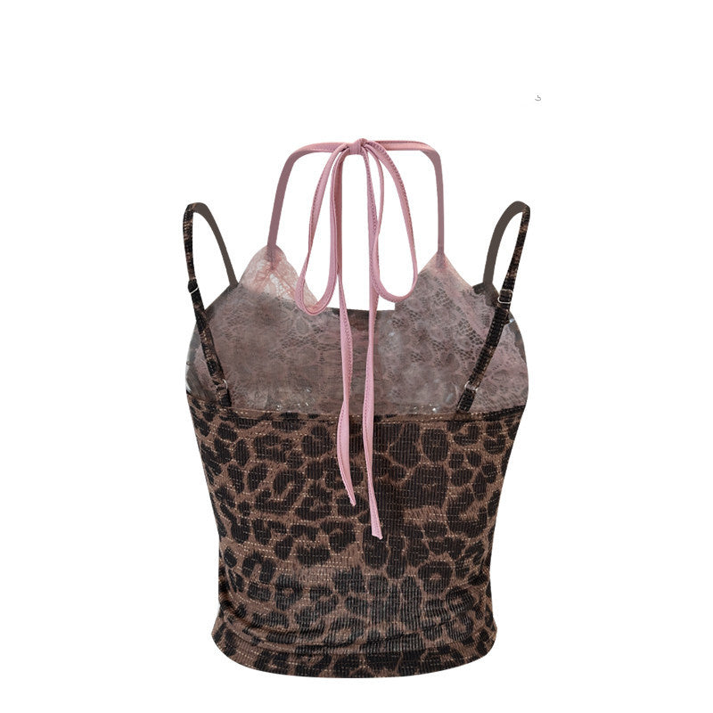 Design Sense Fake Two-piece Lace Stitching Leopard Print Ladies Limorista