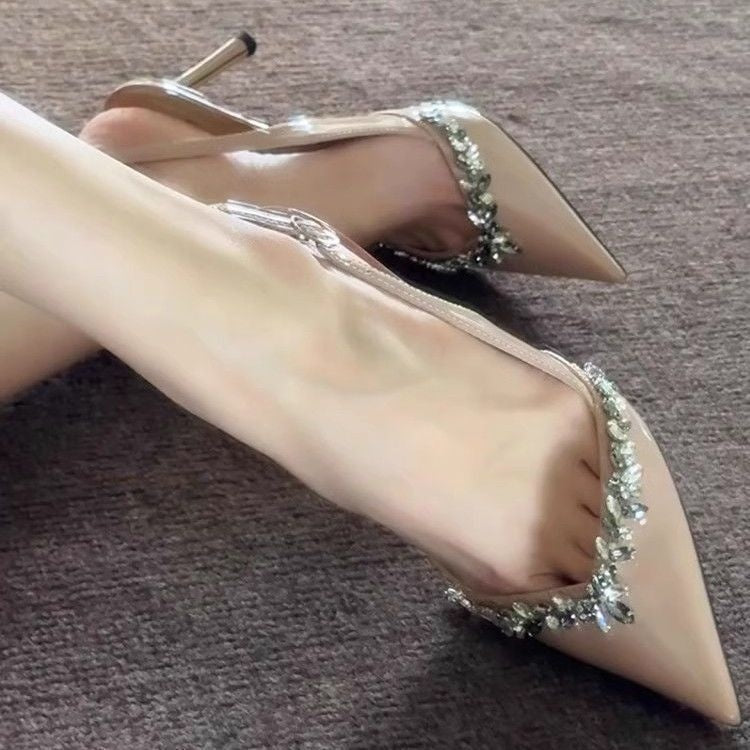 Summer One Word With Nude High Heels Pointed Rhinos Beautiful Temperament All Matching Sandals Limorista