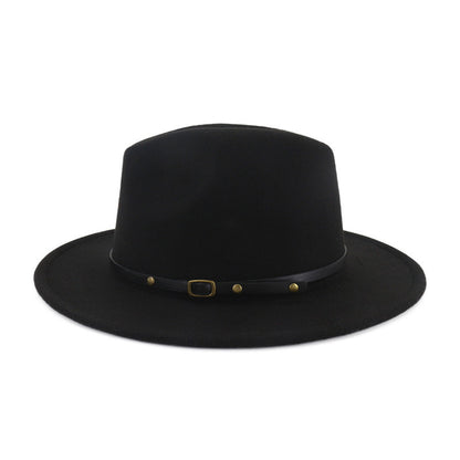 European And American Popular Woolen Top Color Matching Flat Brim Fedora Jazz Hat Limorista