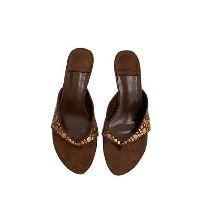Retro Rivet Suede Stiletto Heel Flip-flops Women&
