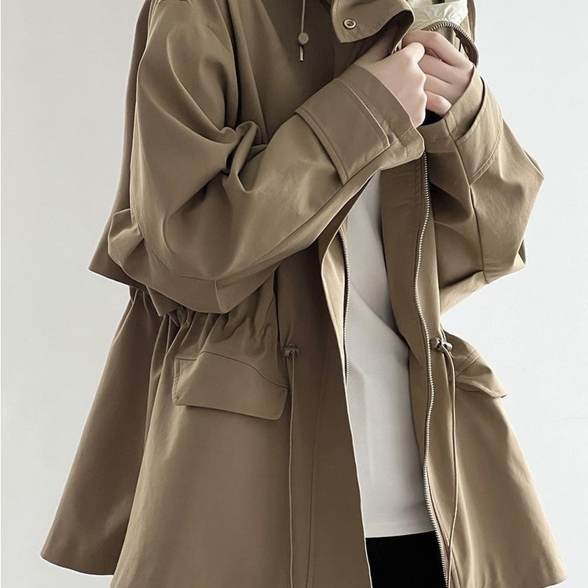 British Style Hooded Trench Coat Coat Women&