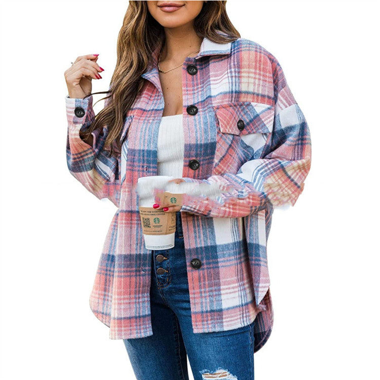 Flannel Jacket Casual Check Button Down Limorista