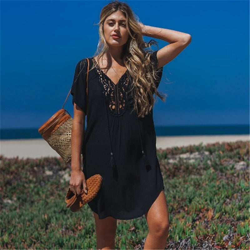New Rayon Patchwork Edge Beach Vacation Dress Bikini Cover Limorista