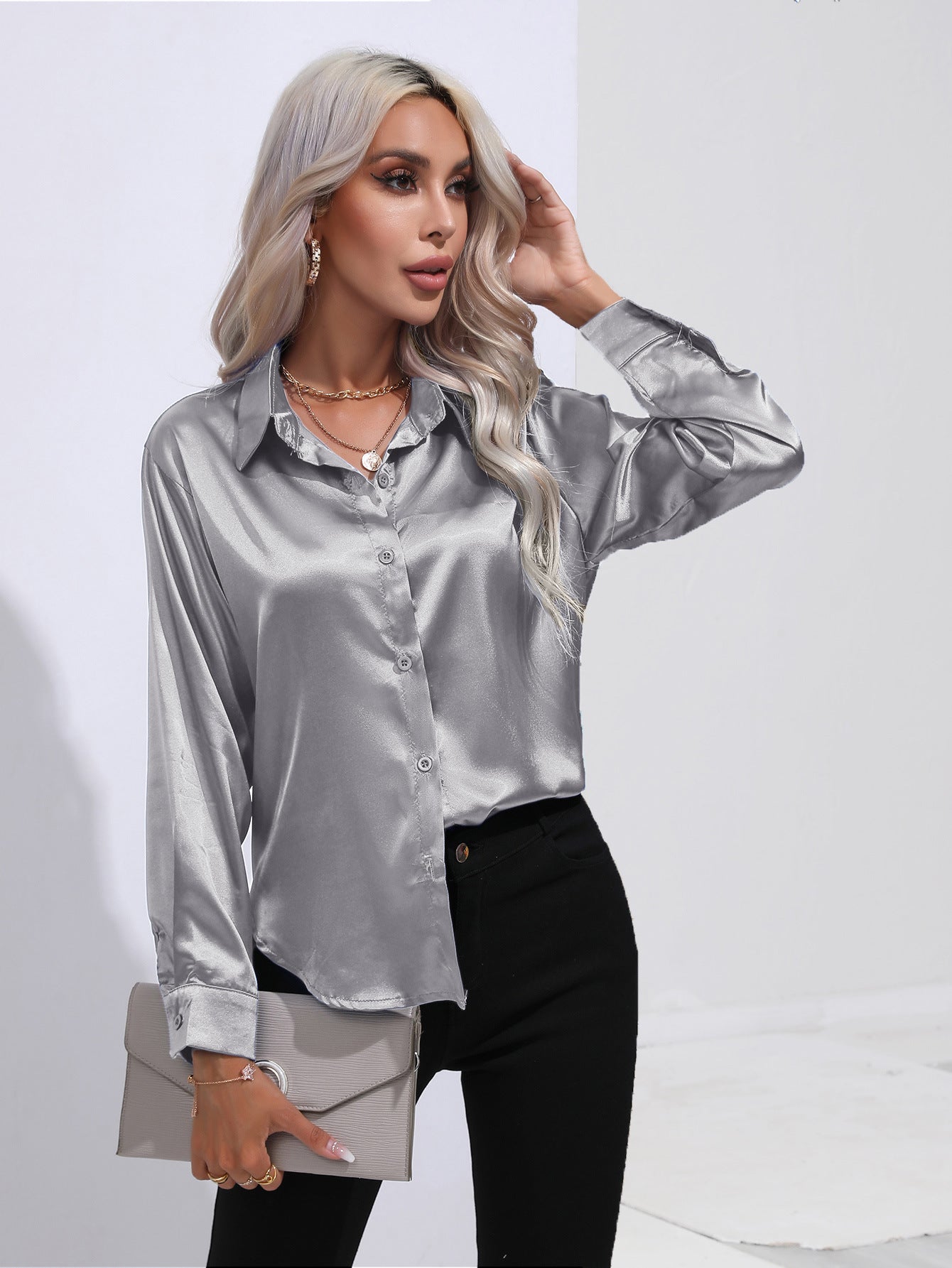 European And American Satin Shirt Women&