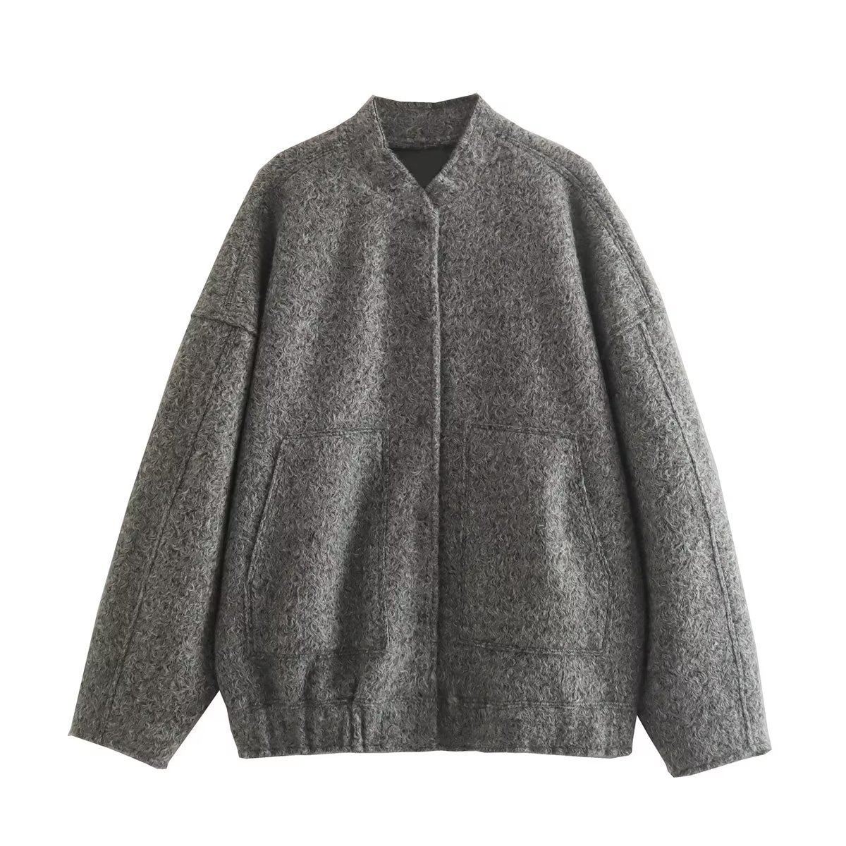 Standing Neck Loose Sleeved Pocket Jacket Limorista