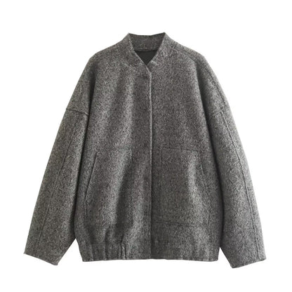 Standing Neck Loose Sleeved Pocket Jacket Limorista