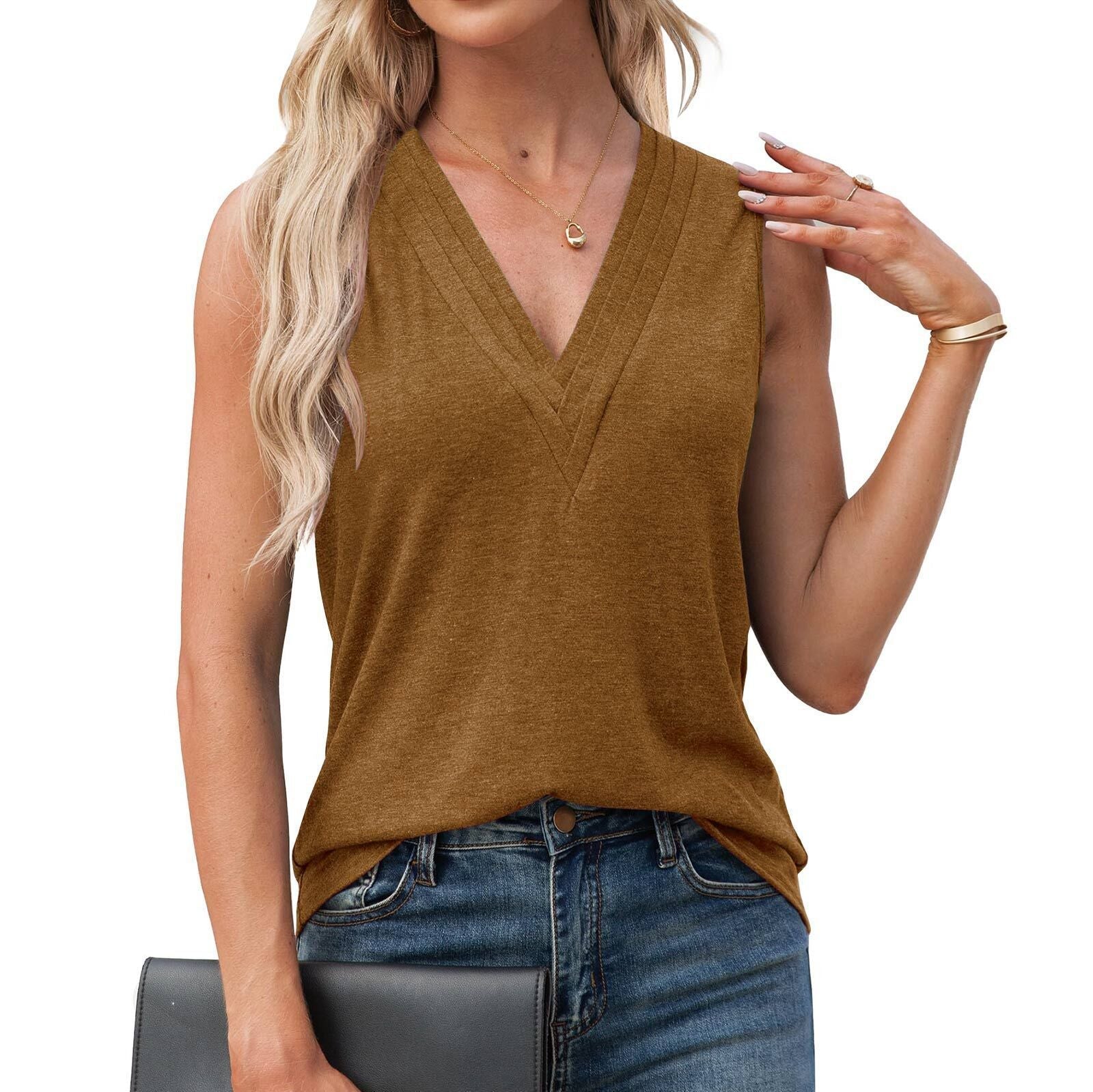 Solid Color Multi-layer Special V-neck Vest T-shirt For Women Limorista