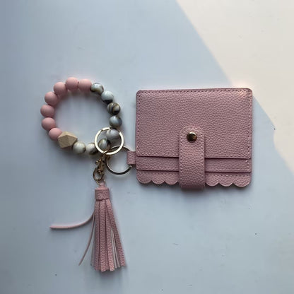 Silicone Bead Bracelet Card Bag Pu Tassel Women&
