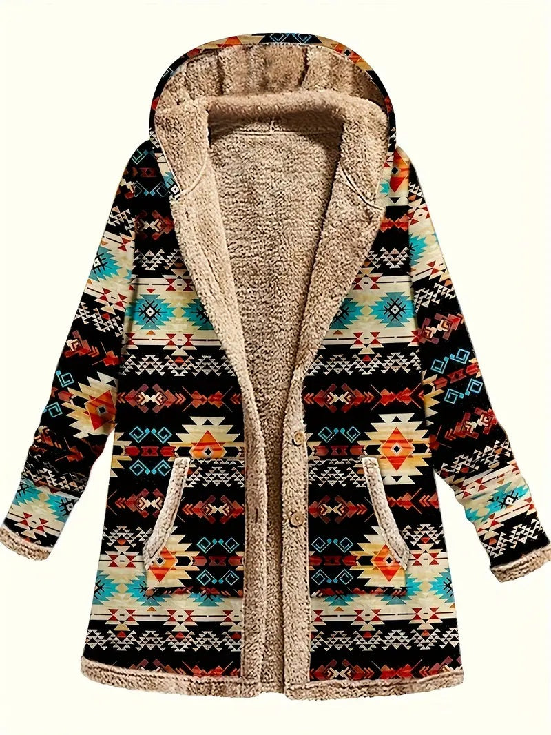 Cotton And Linen Printed Hoodie Warm Plush Coat Limorista