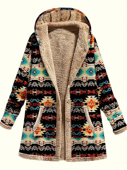 Cotton And Linen Printed Hoodie Warm Plush Coat Limorista
