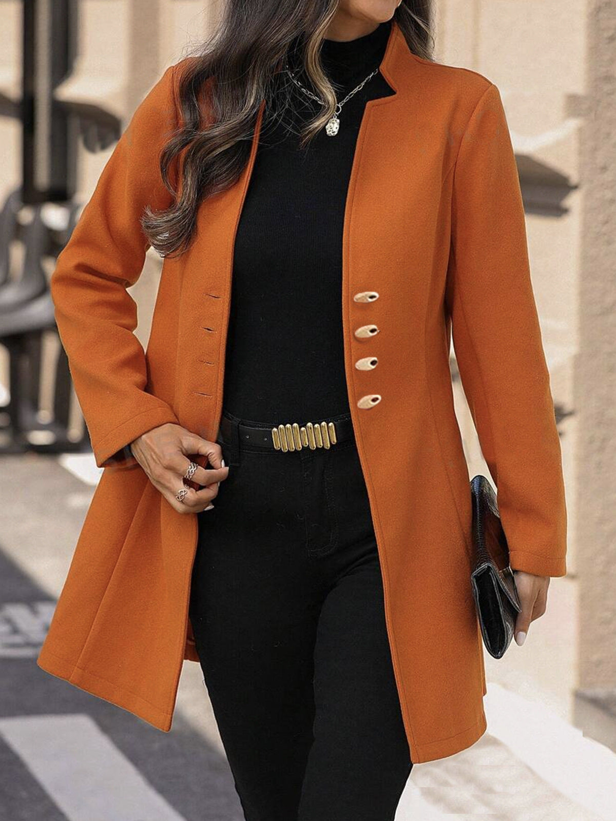 Autumn And Winter Slim Korean Style Solid Color Women&