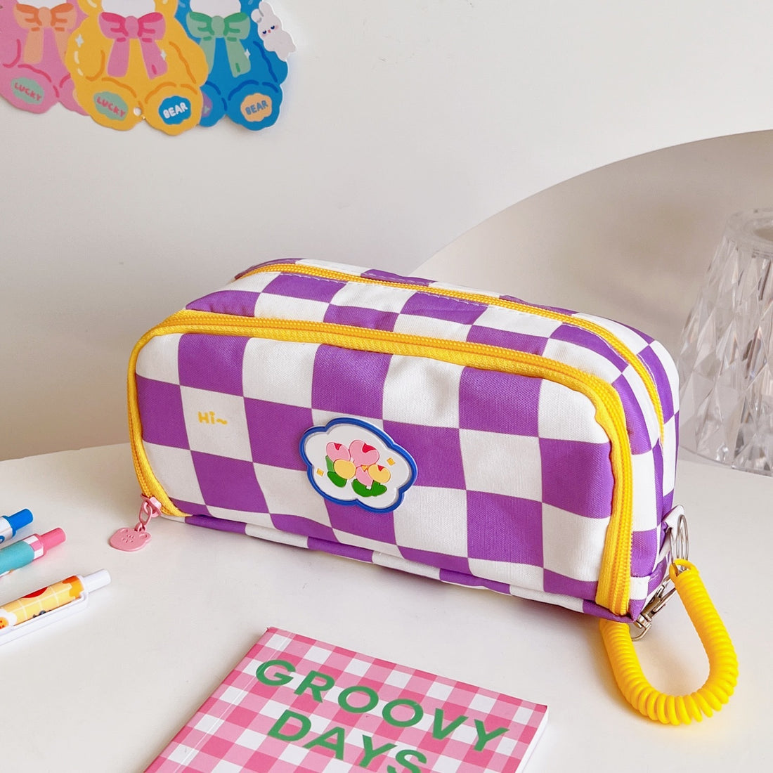 Japanese Simple Large-capacity Checkerboard Pencil Case Limorista
