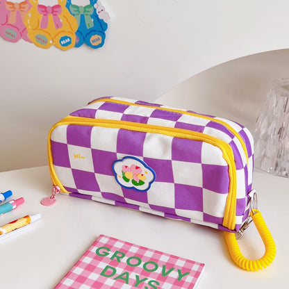 Japanese Simple Large-capacity Checkerboard Pencil Case Limorista