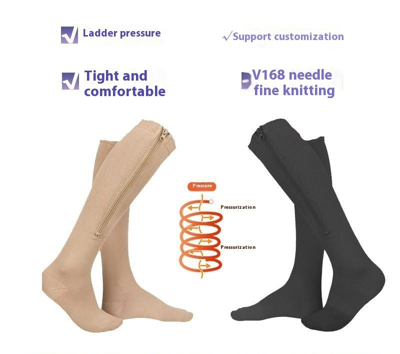 Simple Solid Color Bag Toe Zipper Pressure Socks Limorista
