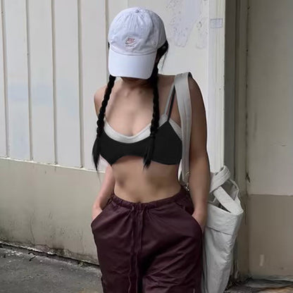 Contrast Color Sling Top Fake Two-piece Sports Limorista