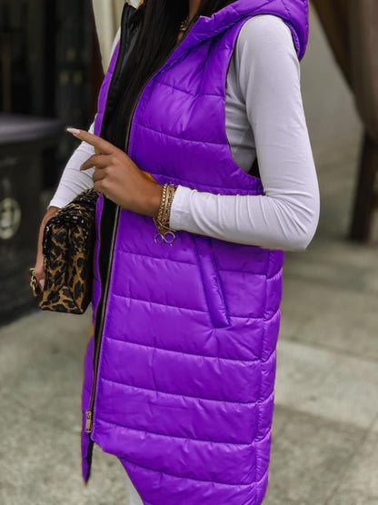 Cardigan Hooded Vest Single-breasted Sleeveless Pocket Mid-length Jacket Limorista