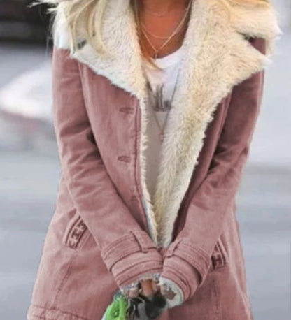 Women Plus Size Warm Coats Composite Plush Button Lapels Jacket Outwearcoat Limorista