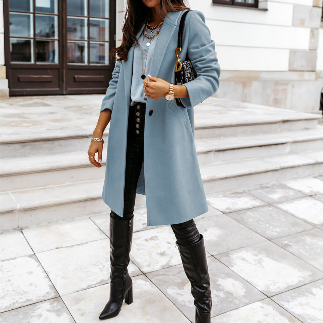 Lapel Mid-Length Button Woolen Coat Women Limorista