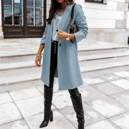 Lapel Mid-Length Button Woolen Coat Women Limorista